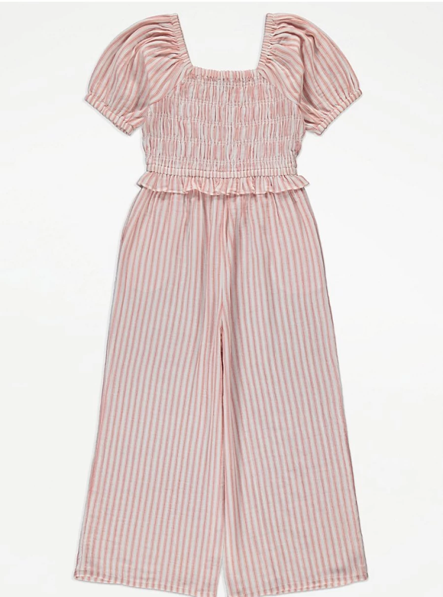 "George at Asda Girls Pink Striped Shirred Puff Sleeve Wide Leg Jumpsuit Review"