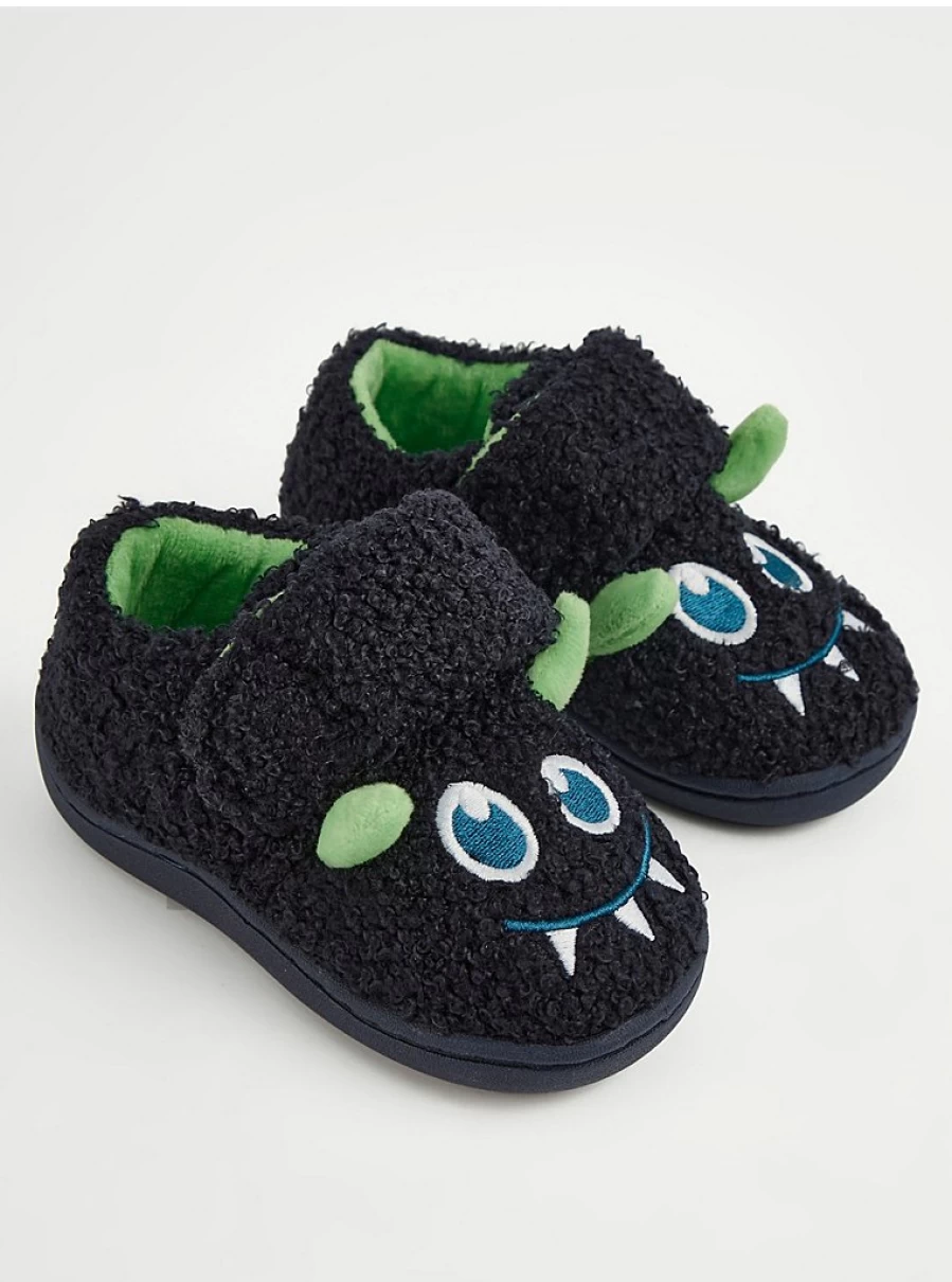 "George at Asda Boys Navy Borg Monster Cupsole Slippers – Kids' Comfortable & Stylish Footwear"