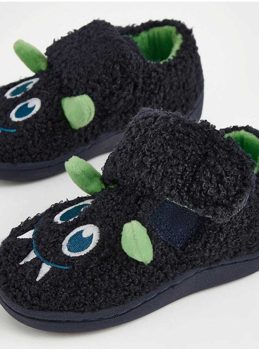 "George at Asda Boys Navy Borg Monster Cupsole Slippers – Kids' Comfortable & Stylish Footwear"