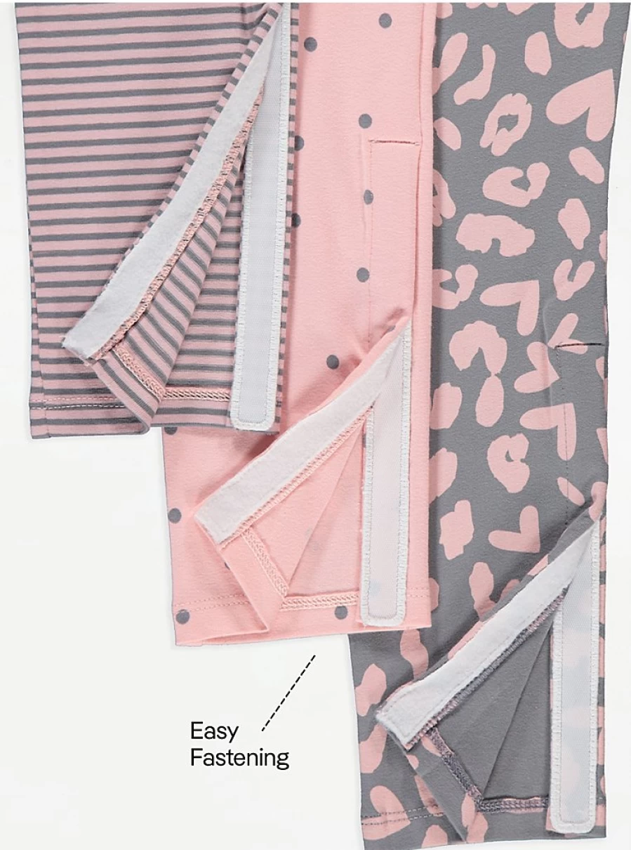George at Asda Kids' Easy-On Adaptive Leggings 3-Pack - Pink Patterned Stretchy Comfort (Toddler & Children's Sizes)