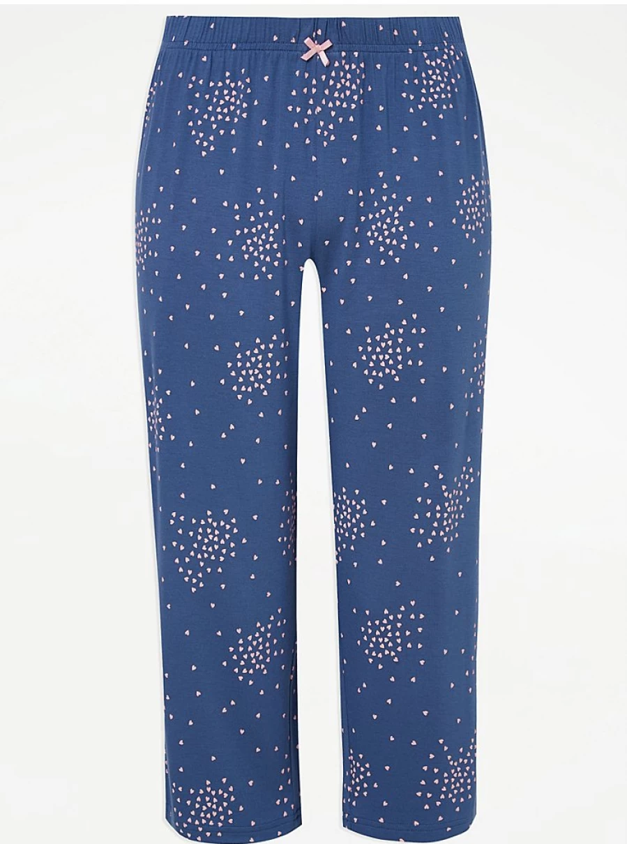 "Blue Heart Print Cropped Pajama Pants | Women's Sleepwear | George at Asda"