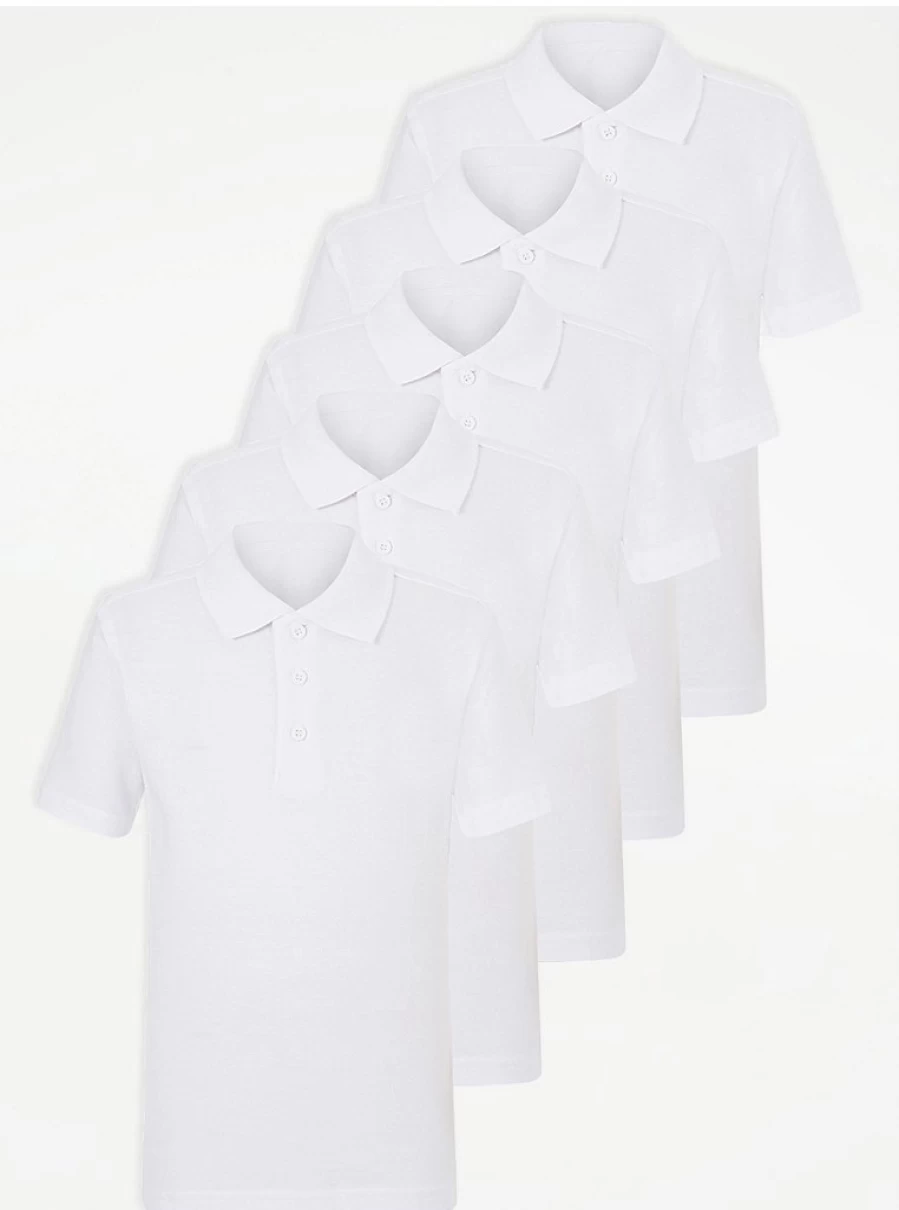 "George at Asda School Polo Shirts 5-Pack: Durable & Comfortable Uniform Shirts for Kids"