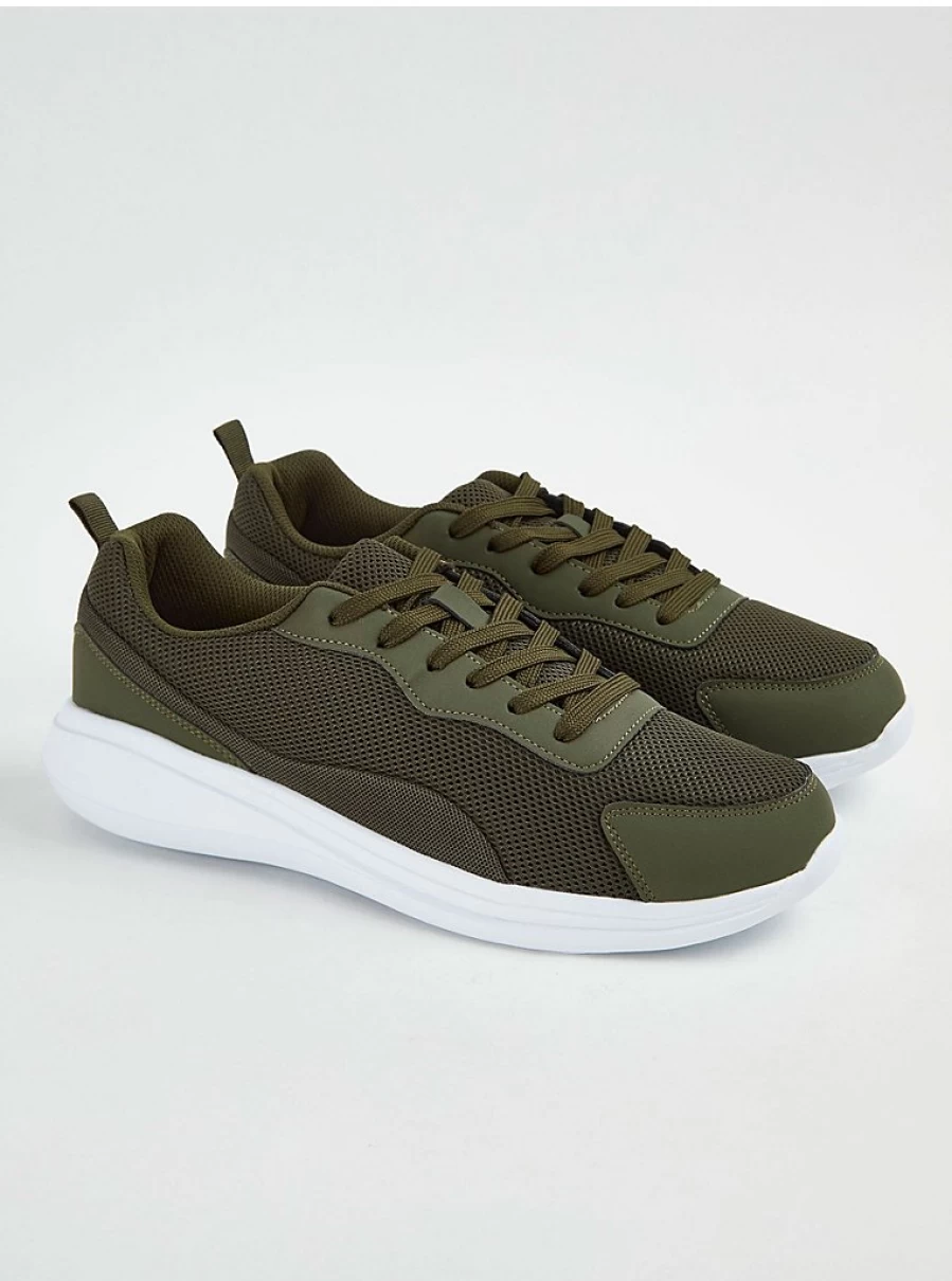Men's Khaki Mesh Lace-Up Trainers | Lightweight Breathable Sneakers | George at Asda