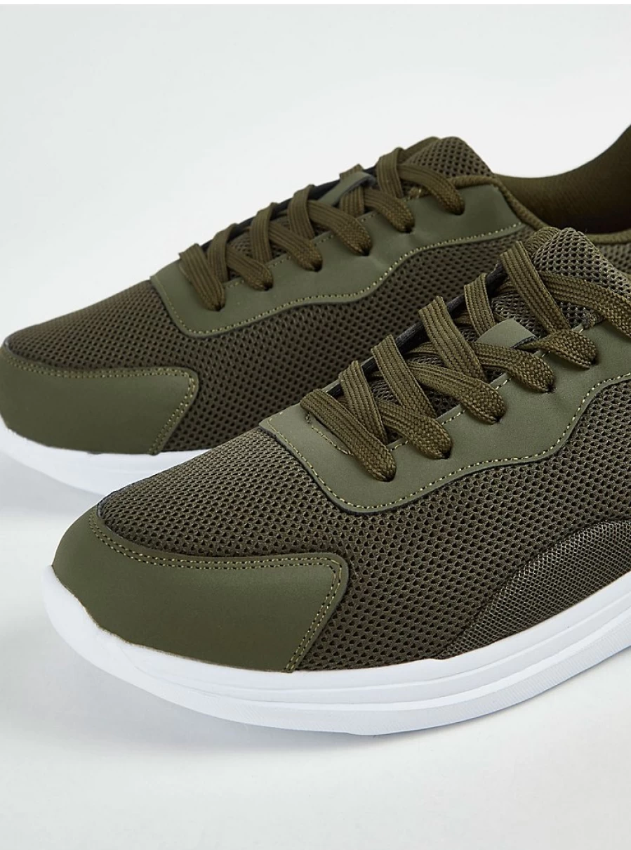 Men's Khaki Mesh Lace-Up Trainers | Lightweight Breathable Sneakers | George at Asda