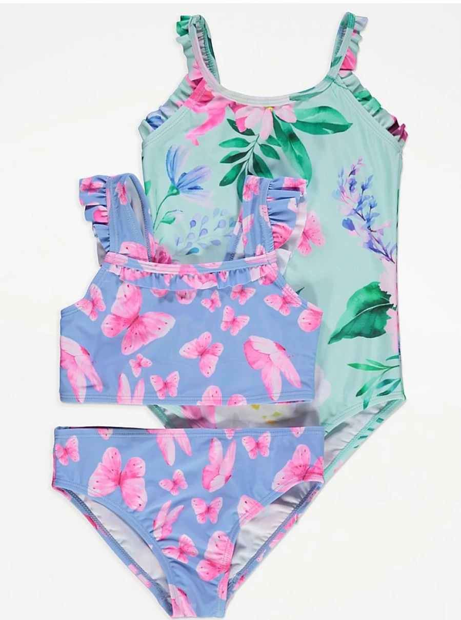 "George at Asda Girls Floral Butterfly Ruffle Bikini and Swimsuit Set Review"