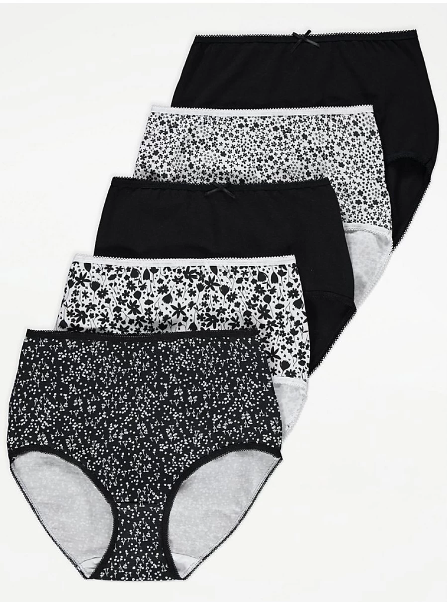 "George at Asda Floral Full Brief Knickers 5-Pack | Women's Lingerie Set | Comfortable Cotton Underwear"