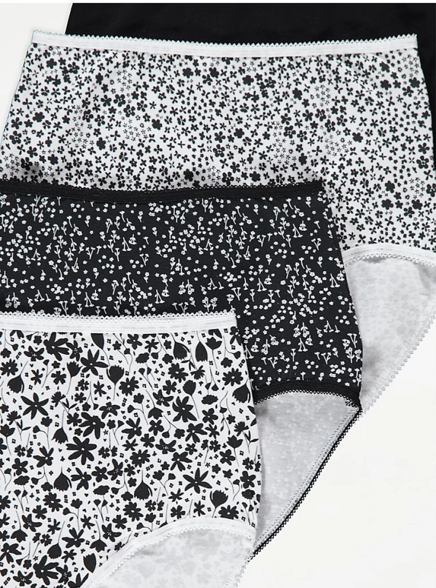 "George at Asda Floral Full Brief Knickers 5-Pack | Women's Lingerie Set | Comfortable Cotton Underwear"