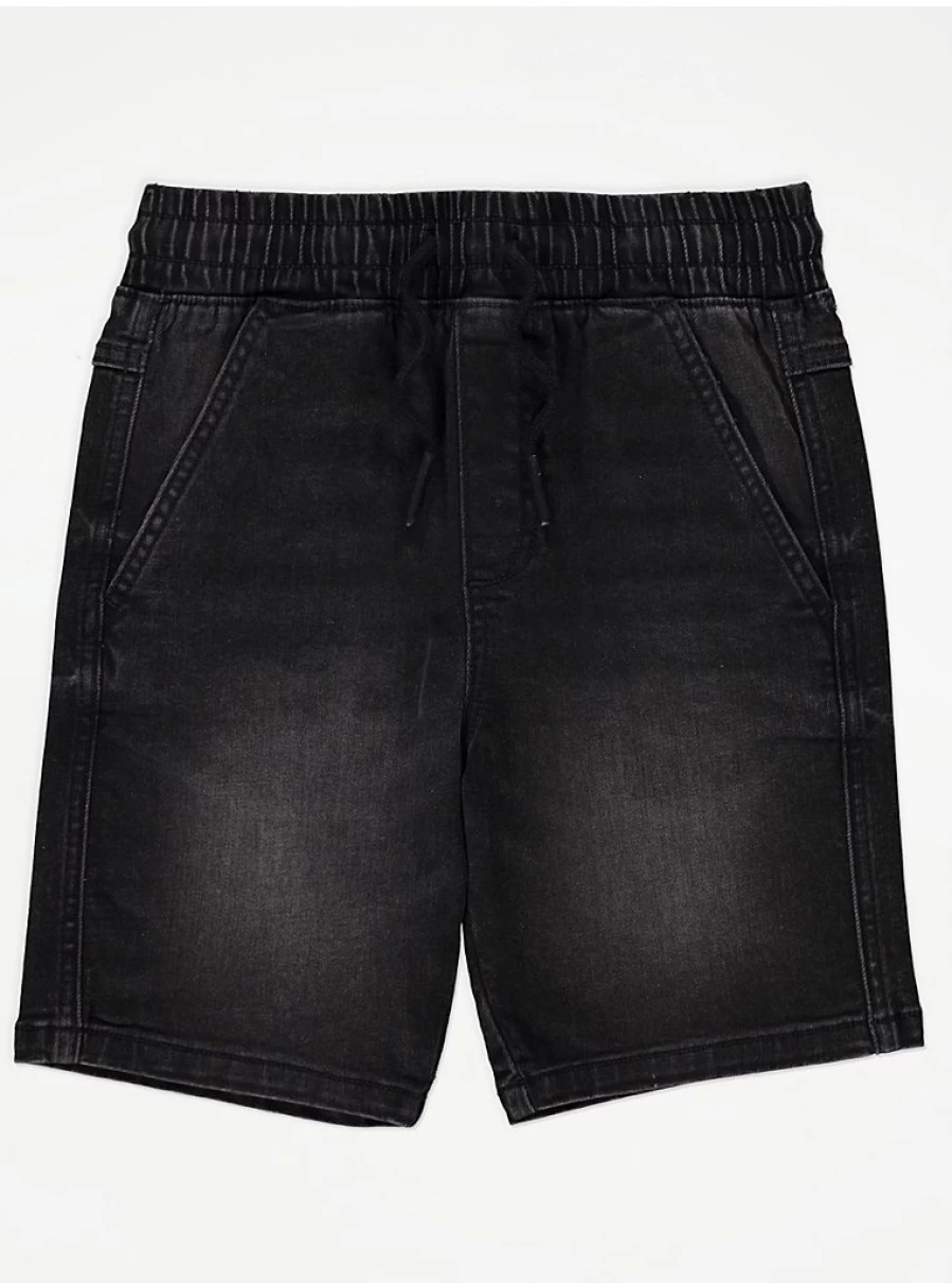 "George at Asda Boys' Black Distressed Pull-On Denim Shorts – Comfortable Kids' Jeans"