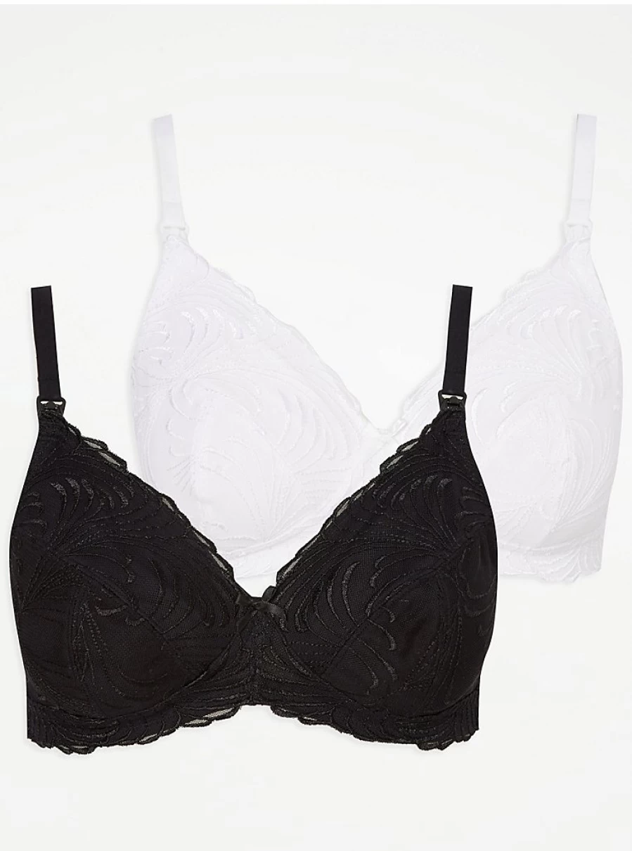 "George at Asda Women's Embroidered Maternity & Nursing Bra 2-Pack – Wireless, Non-Padded, Comfortable Lingerie"