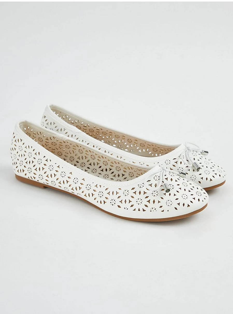 "George at Asda Women's White Laser Cut Floral Ballet Flats | Comfortable & Stylish Shoes"
