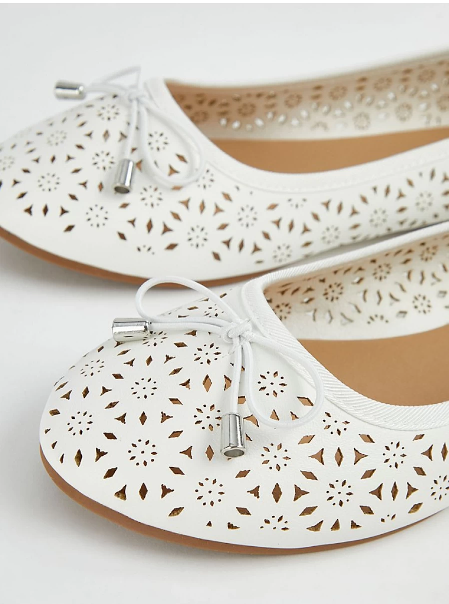 "George at Asda Women's White Laser Cut Floral Ballet Flats | Comfortable & Stylish Shoes"