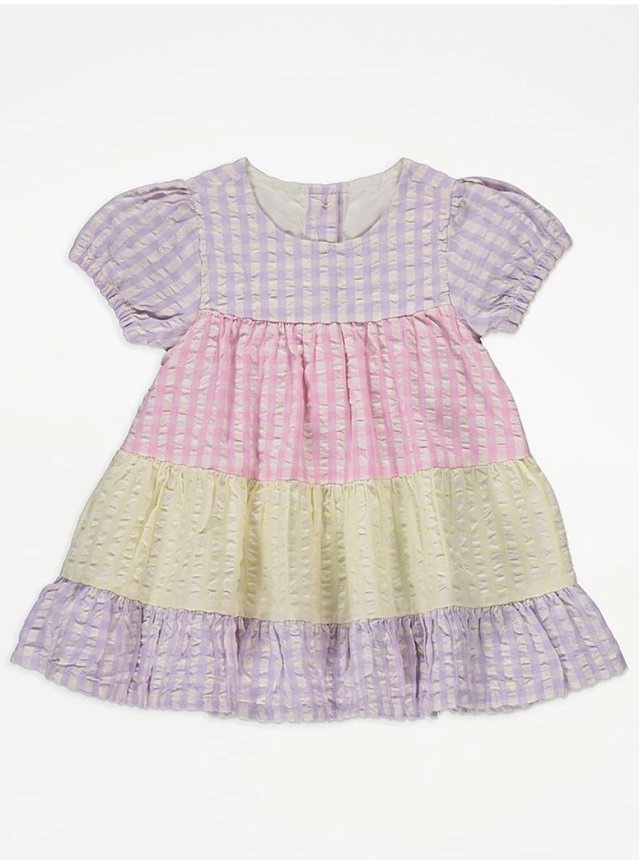 "George at Asda Baby Girls Pastel Gingham Check Tiered Dress - Cute & Comfortable Outfit"