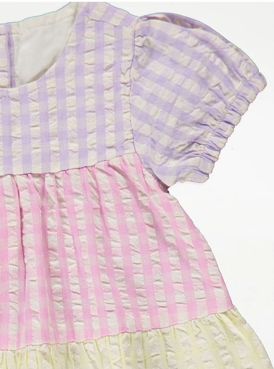 "George at Asda Baby Girls Pastel Gingham Check Tiered Dress - Cute & Comfortable Outfit"