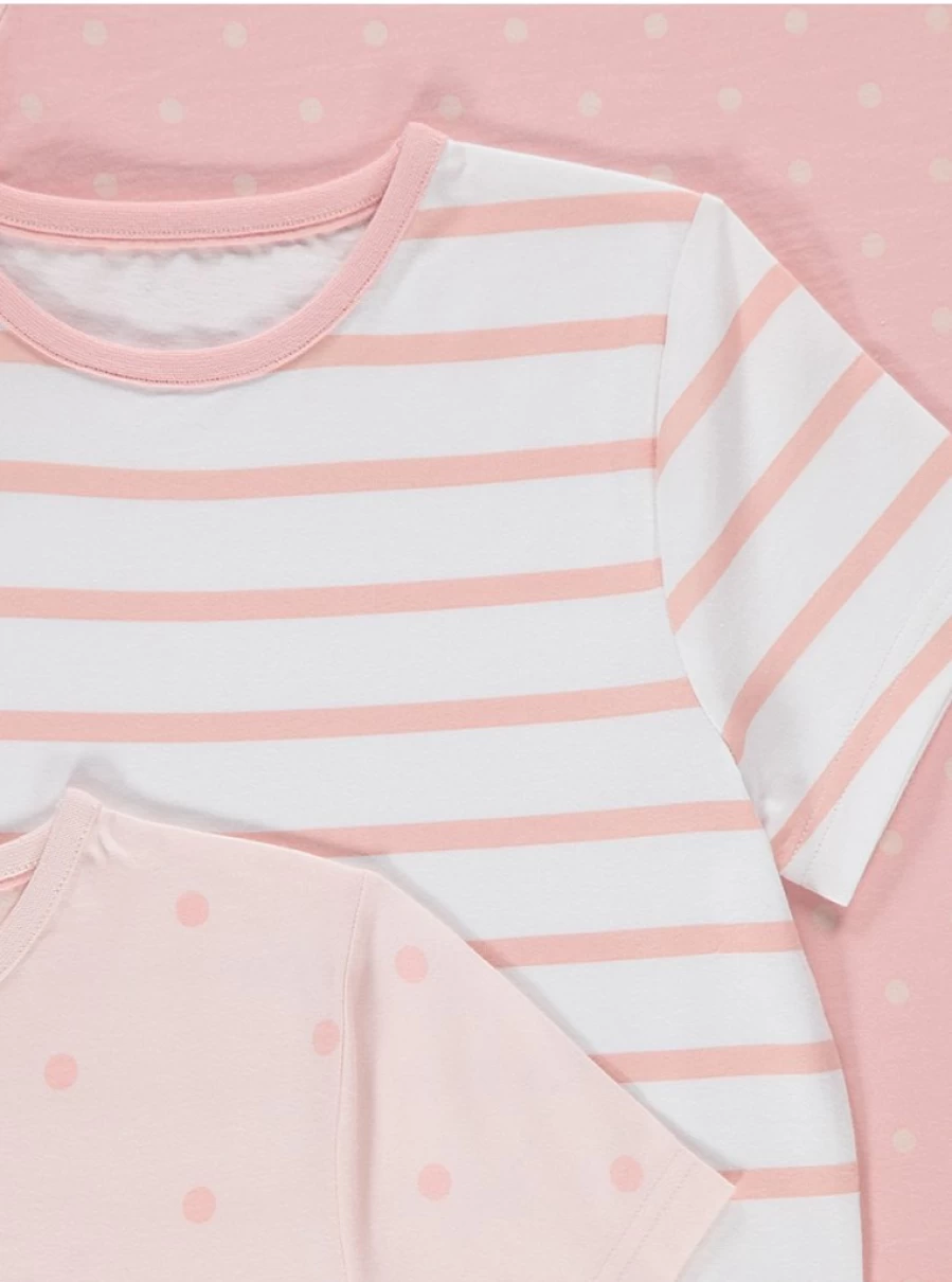 Girls' Pink Polka Dot & Striped Short Pyjama 3-Pack | George at Asda | Comfortable Kids' Sleepwear