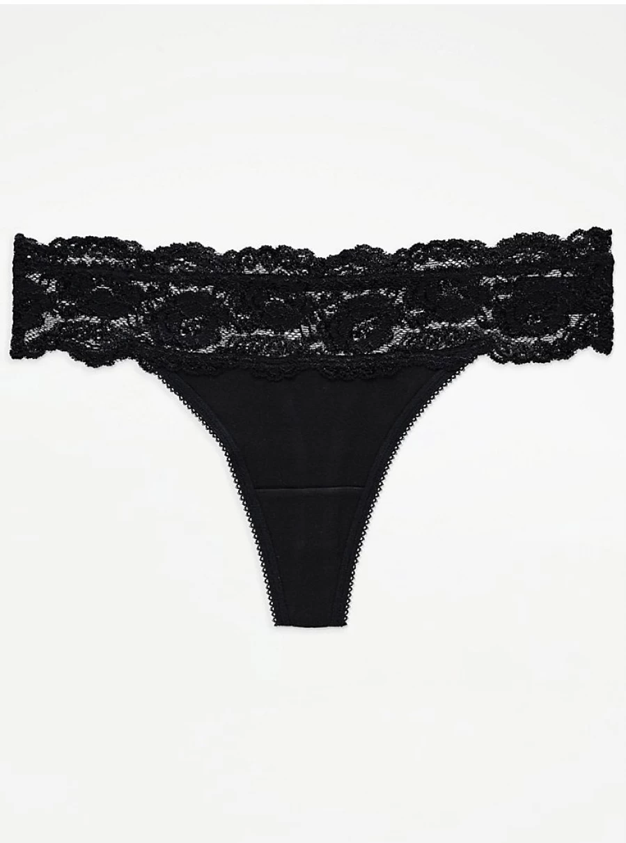 George at Asda Black Lace Thongs 5-Pack - Comfortable Women's Lingerie Set