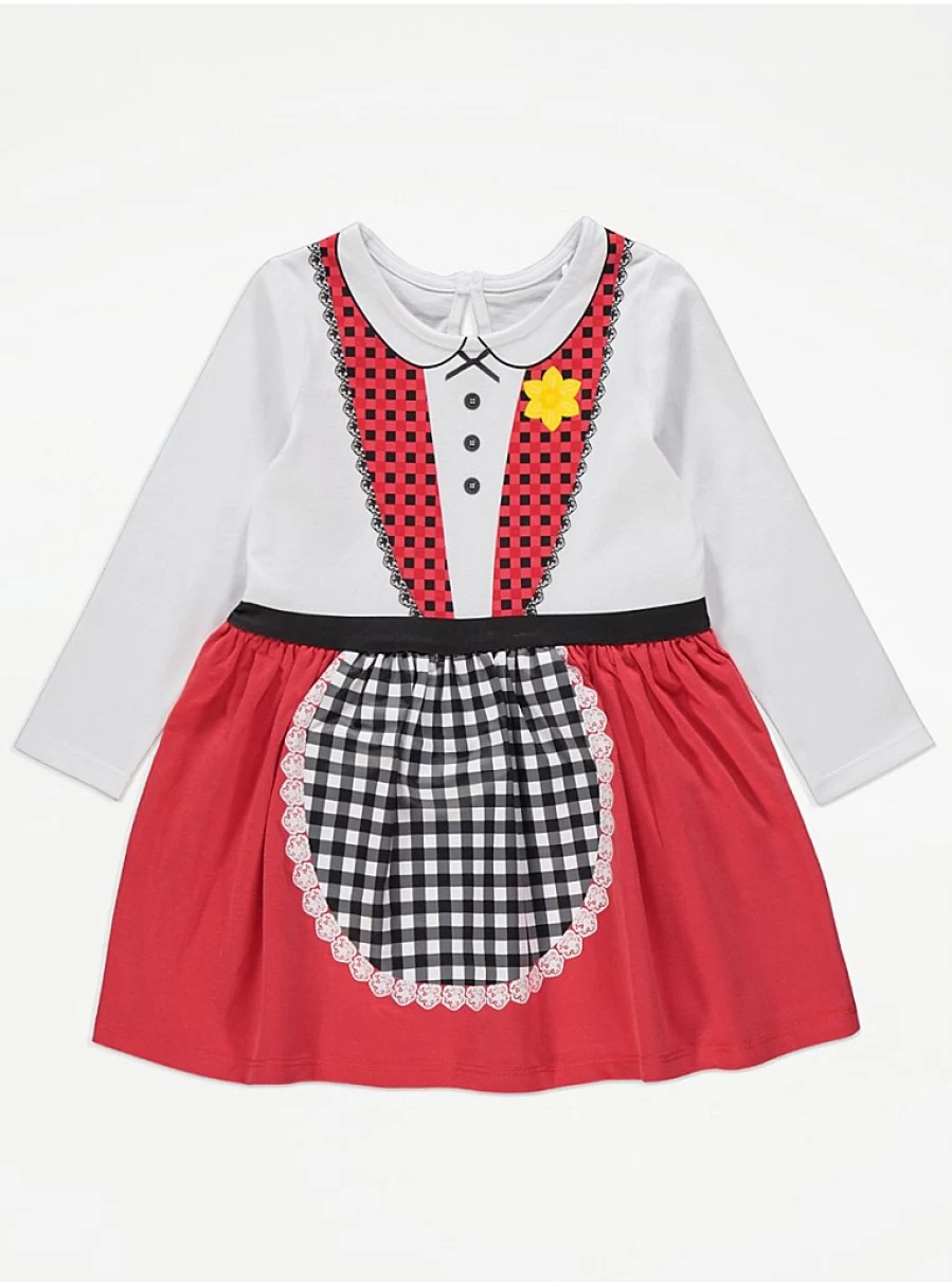 "George at Asda Girls' White Welsh Printed Jersey Dress – Comfortable & Stylish Kids' Dress"
