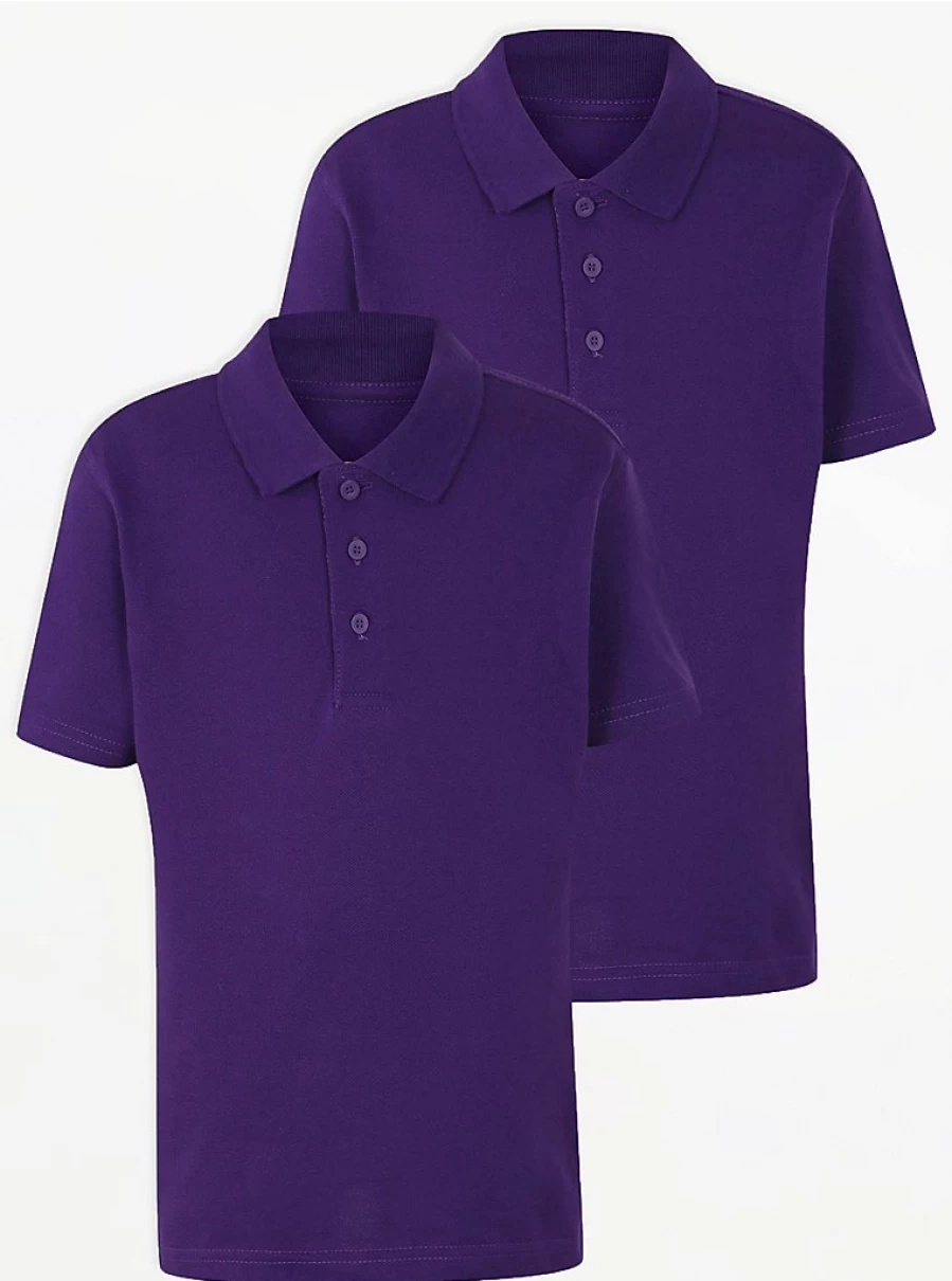 "George at Asda Purple Short Sleeve School Polo Shirts 2 Pack for Kids – Comfortable Uniform Essentials"