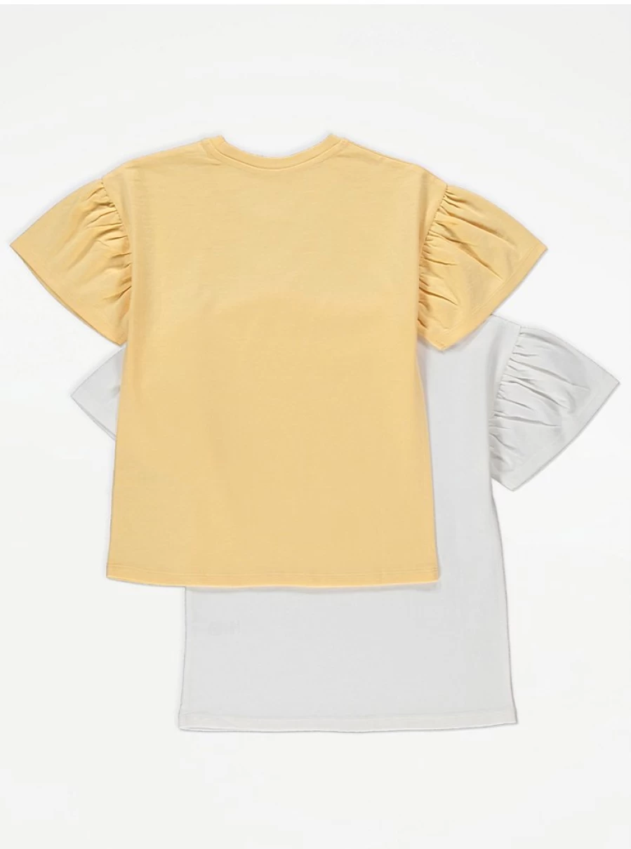 George at Asda Girls' Gold Floral Print T-Shirts 2-Pack - Bloom Foil Design Kids Tees