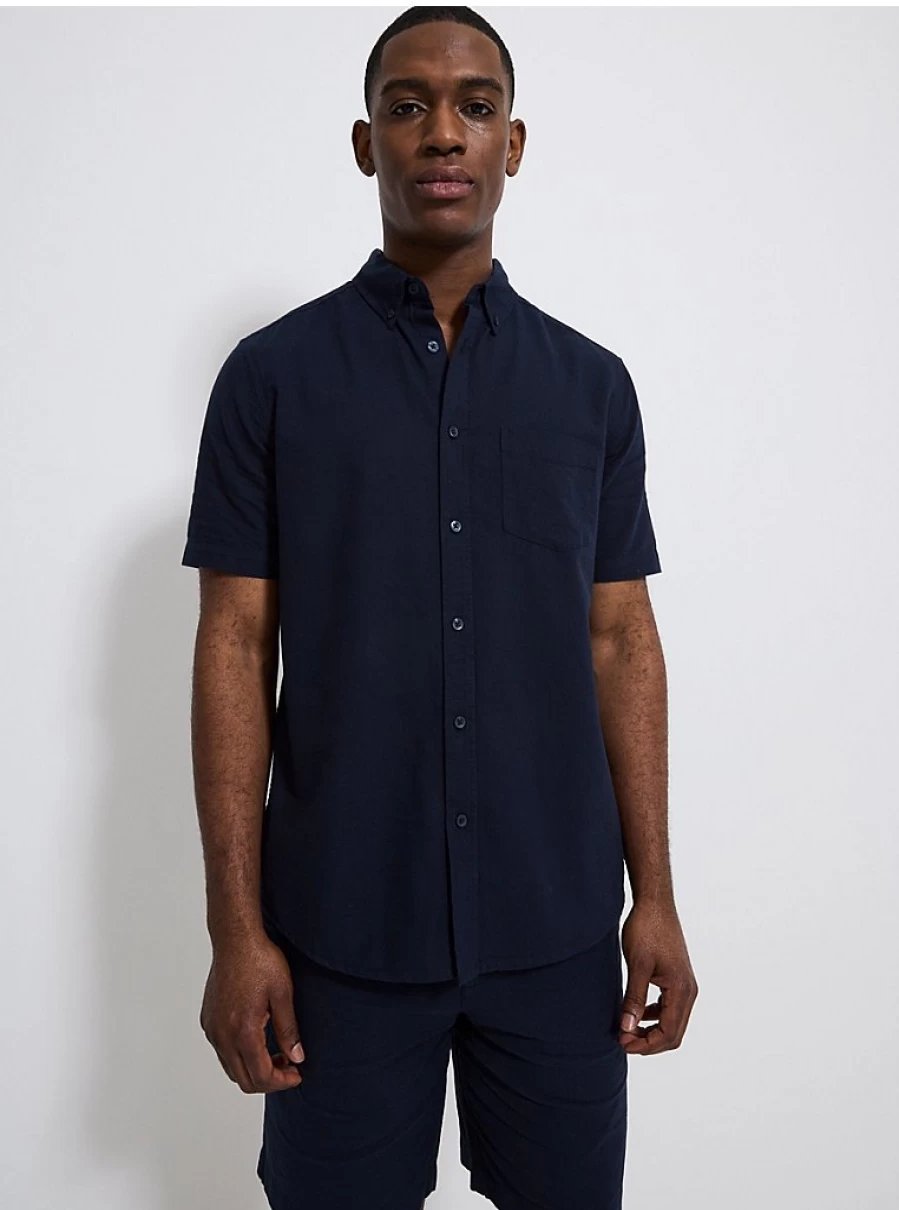 Men's Navy Short Sleeve Regular Fit Oxford Shirt by George at Asda