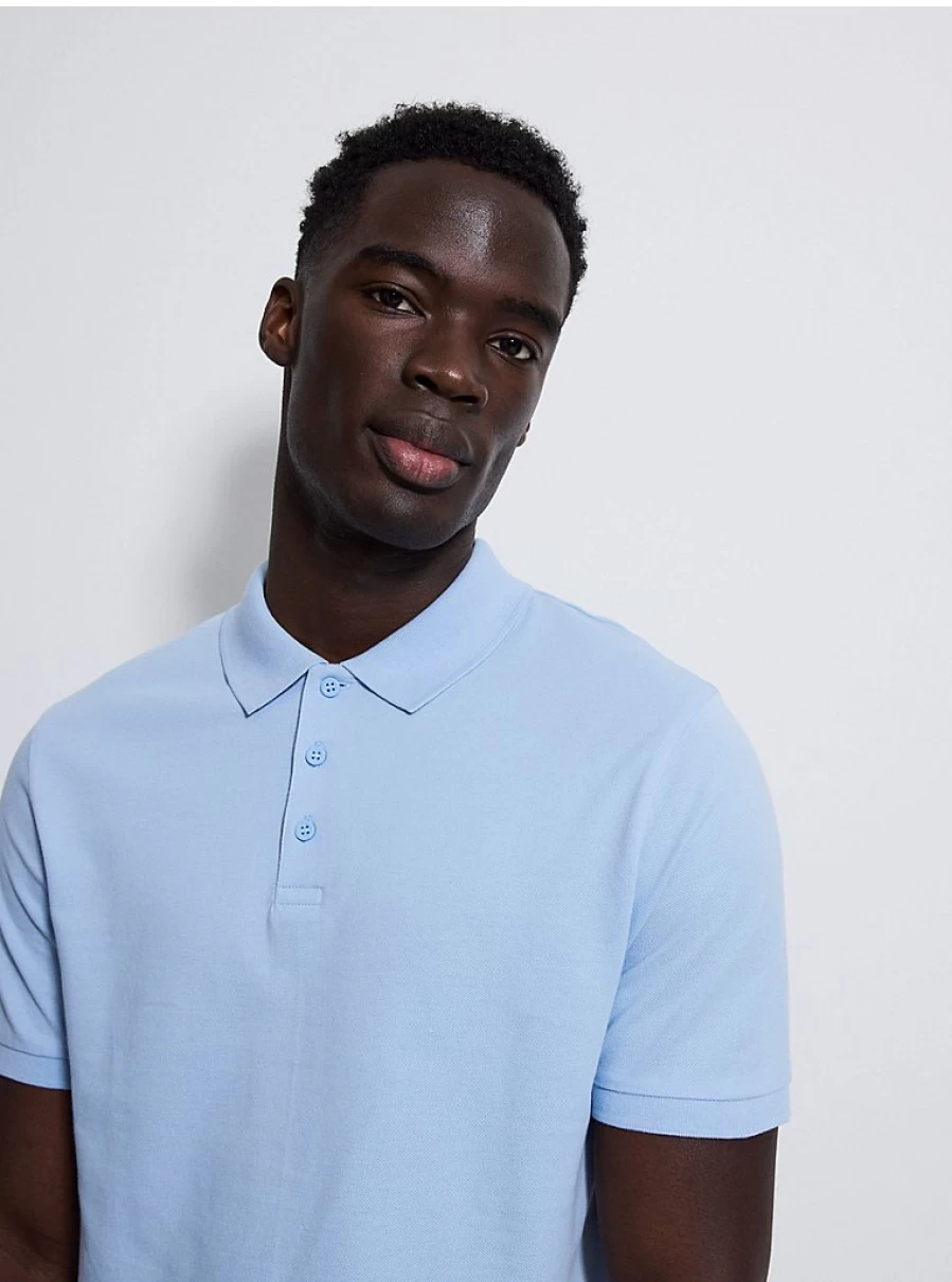 Men's Pale Blue Short Sleeve Polo Shirt | George at Asda | Comfort Fit Casual Top