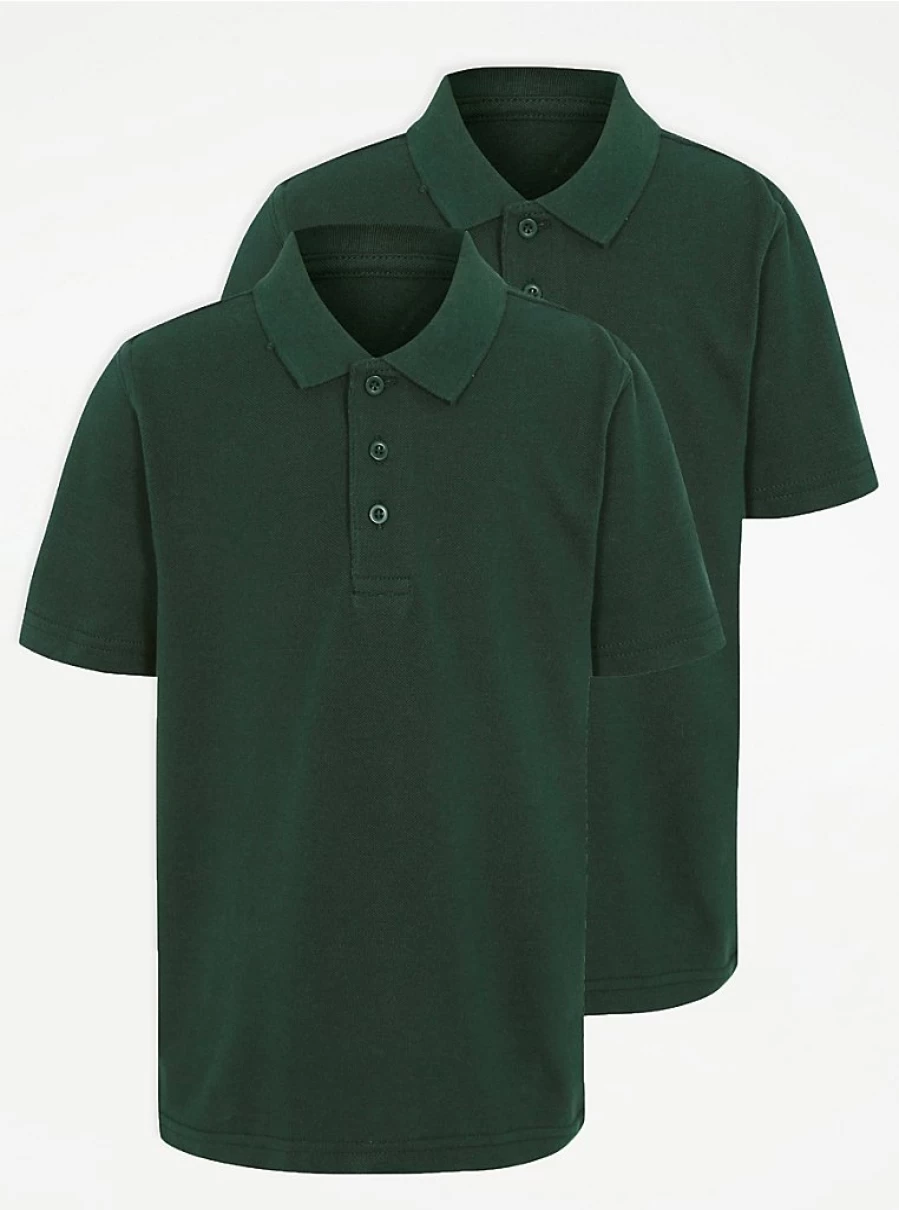 "George at Asda Bottle Green Short Sleeve Polo Shirts 2-Pack for School Uniforms"