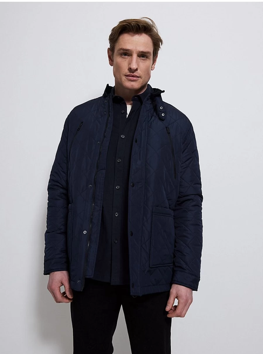 Men's Navy Diamond Quilted Jacket by George at Asda – Lightweight Water-Resistant Winter Coat