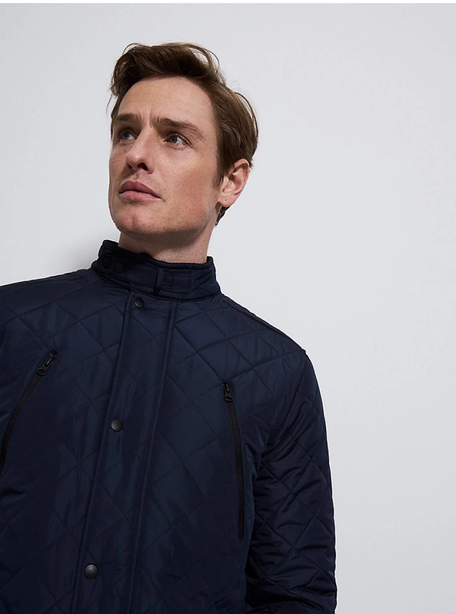 Men's Navy Diamond Quilted Jacket by George at Asda – Lightweight Water-Resistant Winter Coat