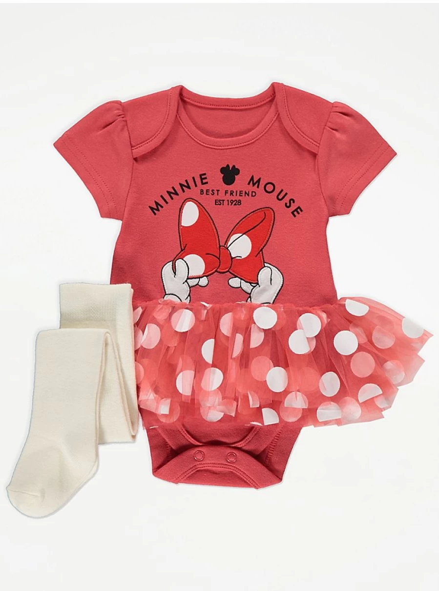 "George at Asda Baby Girls' Disney Minnie Mouse Tutu Bodysuit & Tights Outfit Set – Cute Infant Costume"