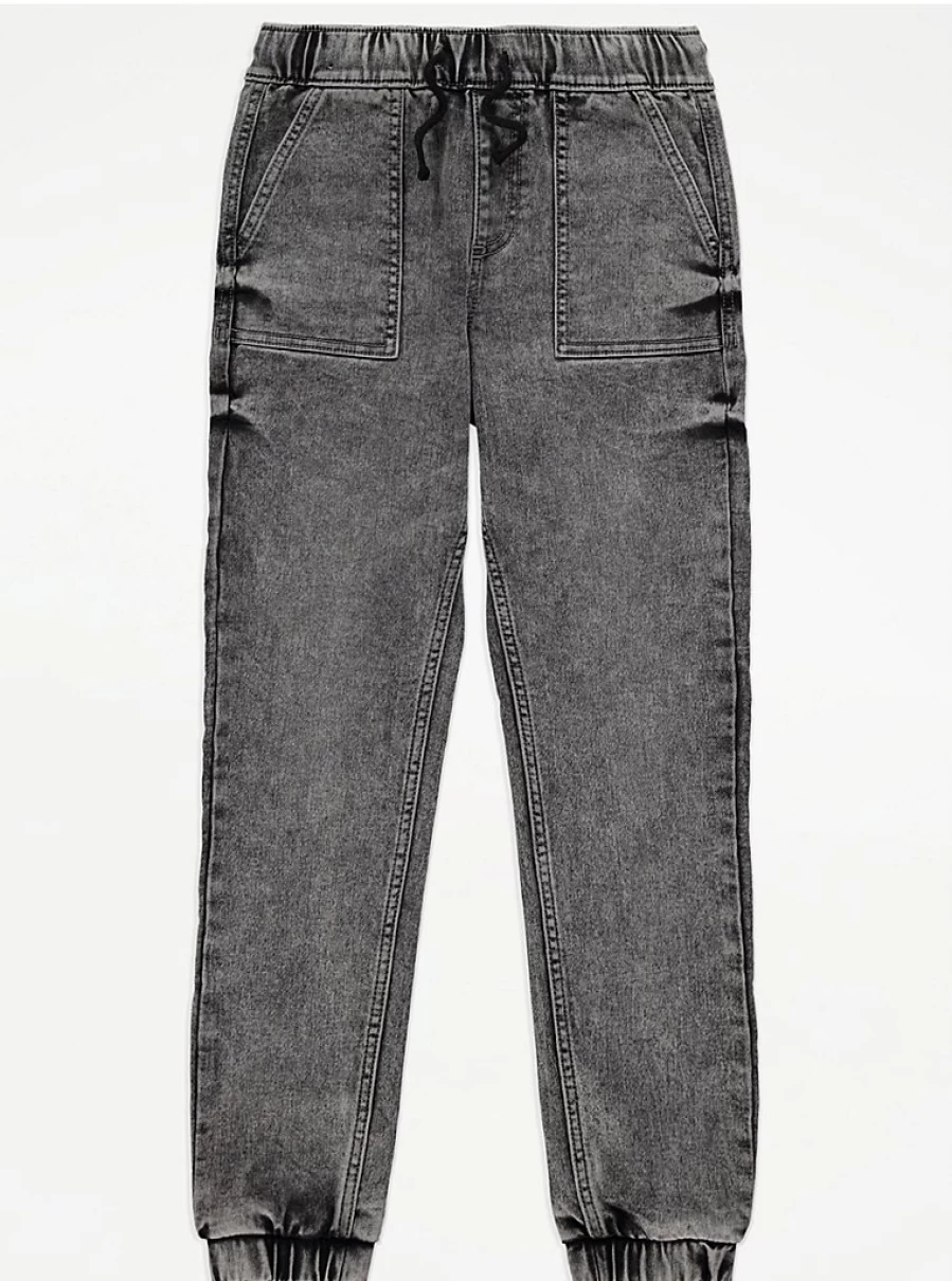 "Boys' Grey Pull-On Cuffed Jeans | George at Asda | Comfort Fit Kids Denim"