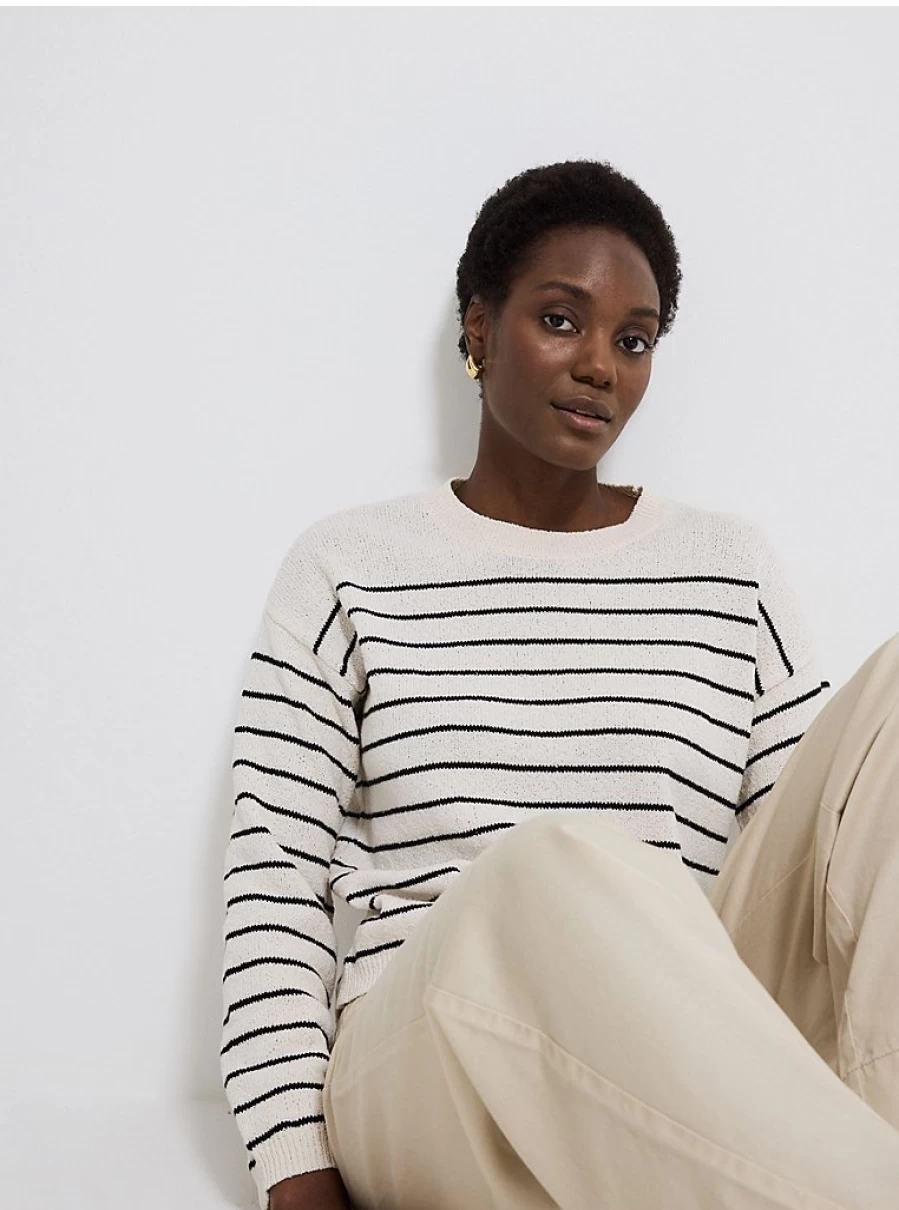 Women's Stone Striped Textured Knit Jumper | George at Asda | Soft Comfortable Sweater