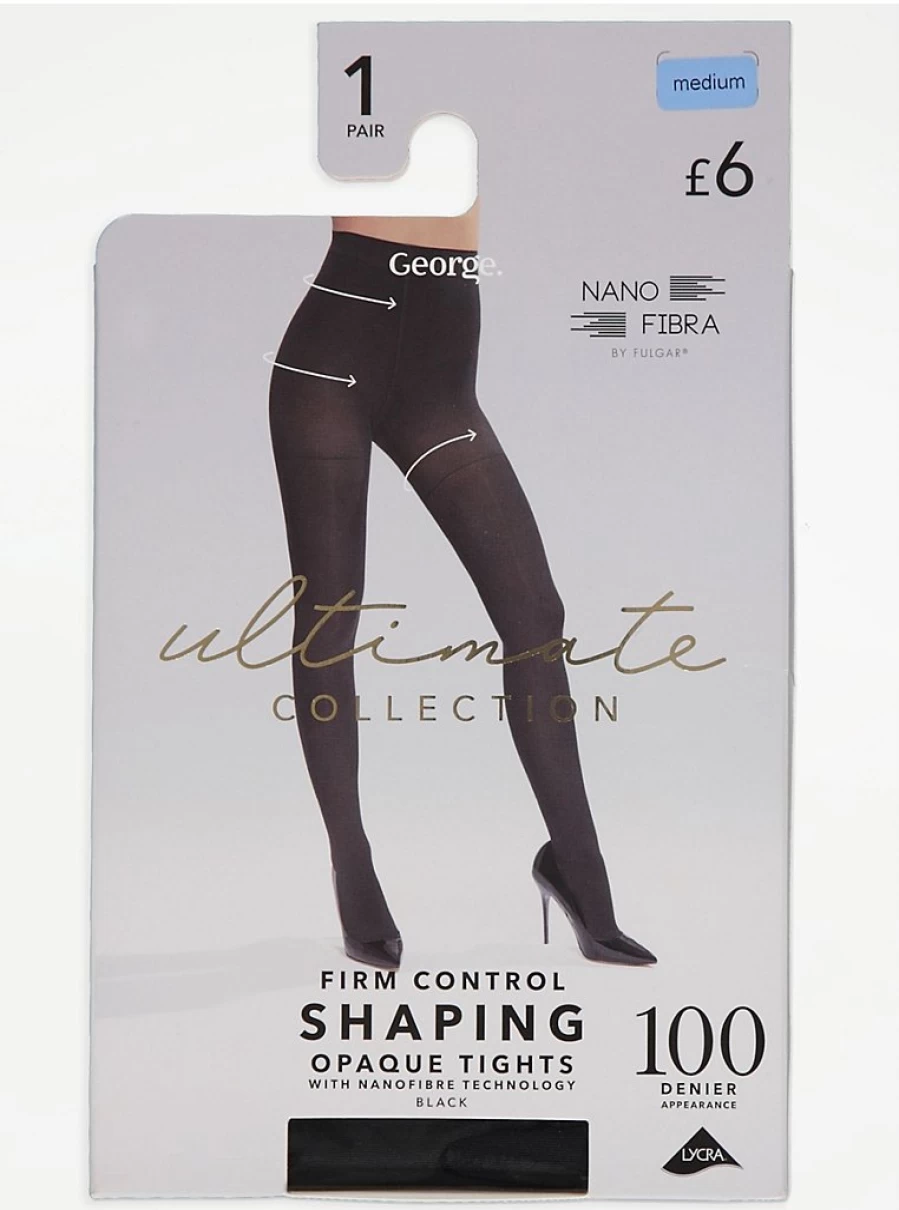 George at Asda Black 100 Denier Firm Control Shapewear Tights for Women – Slimming & Supportive Hosiery