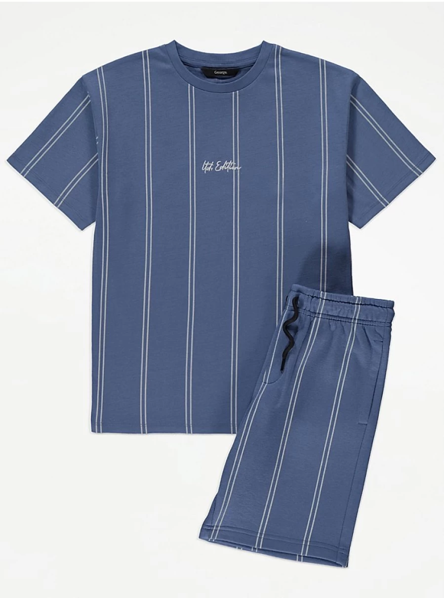 "George at Asda Boys' Blue Striped T-Shirt and Shorts Outfit Set | Limited Edition Kids' Clothing"