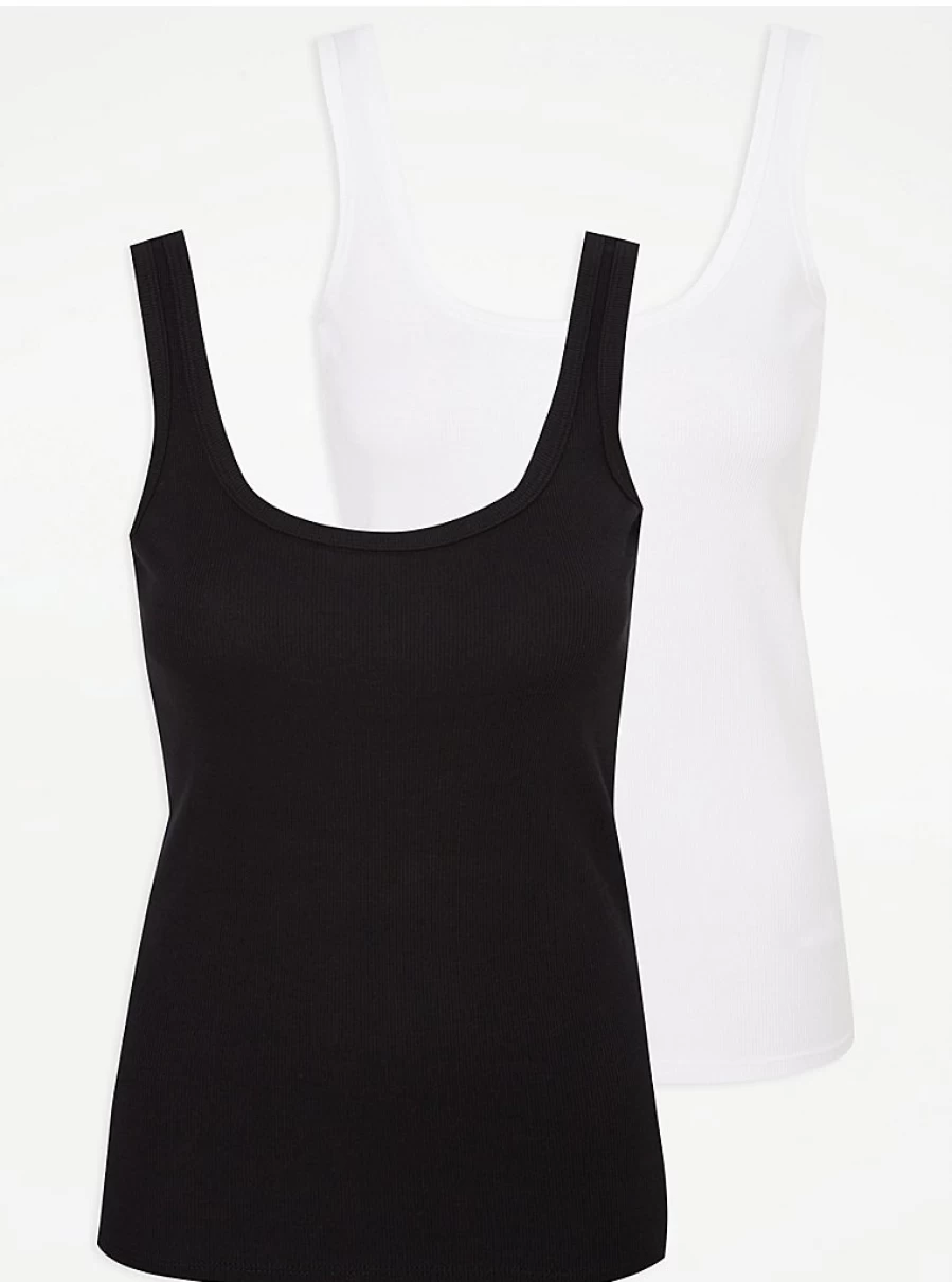 "George at Asda Women's Ribbed Scoop Neck Vest 2-Pack | Comfortable Fit & Stylish Design"