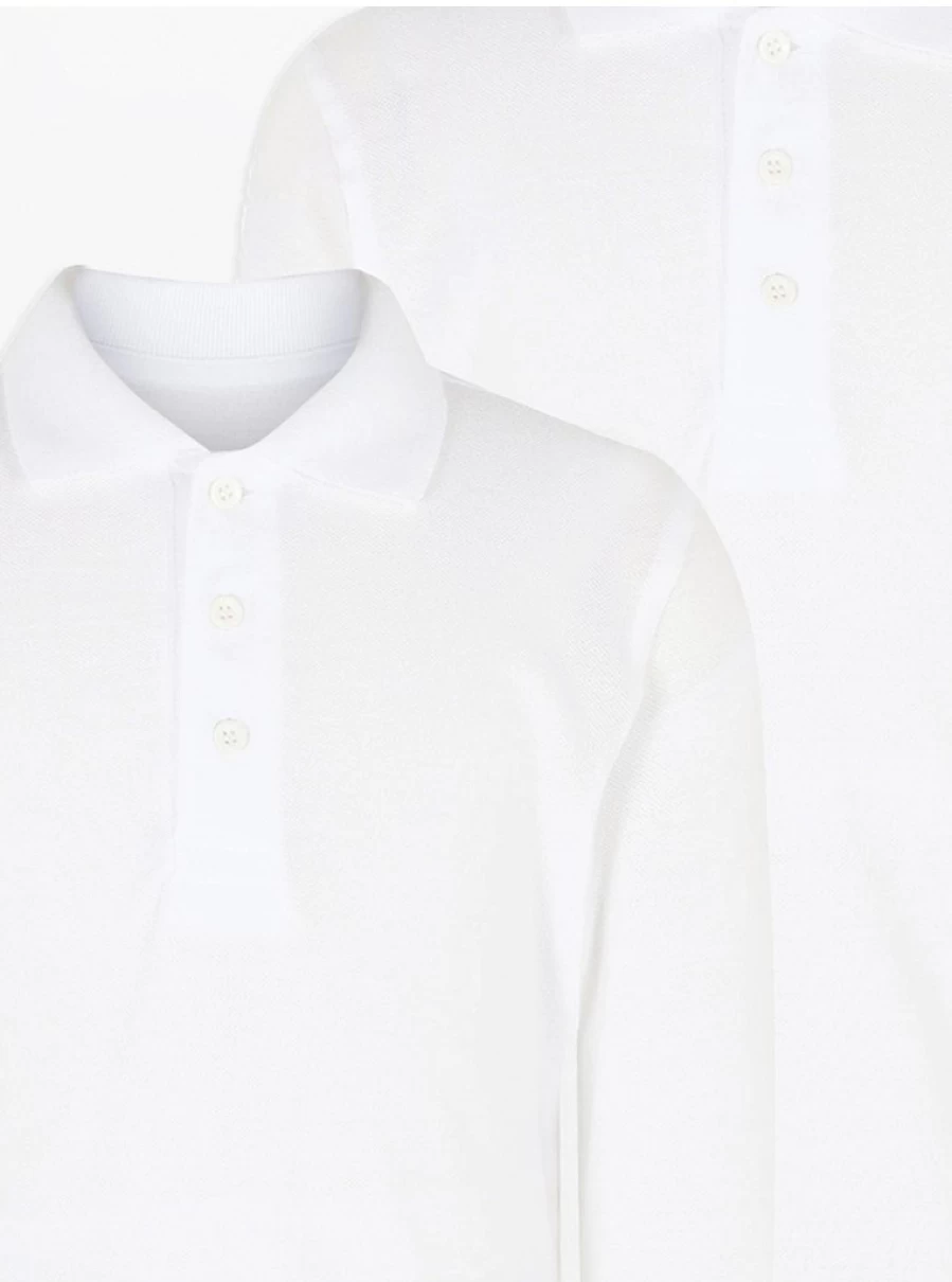 "George at Asda Men's White Regular Fit Long Sleeve Polo Shirts 2-Pack for School & Work"