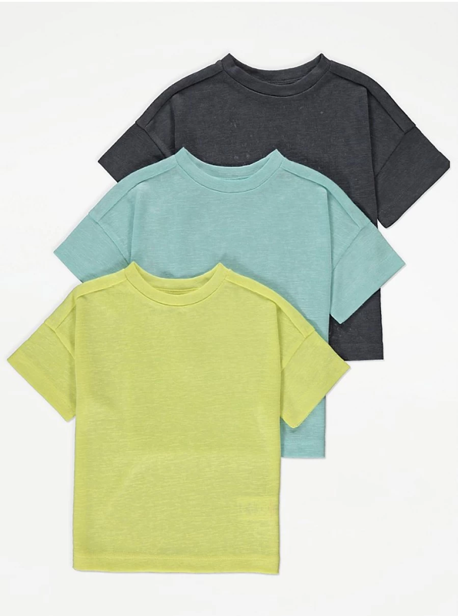 "George at Asda Boys' Linen Look Oversize T-Shirts 3-Pack | Comfortable & Stylish Kids Tees"