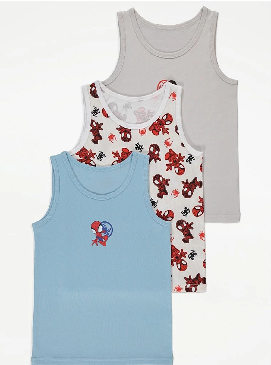"George at Asda Boys' Marvel Spider-Man & Friends 3-Pack Vests – Kids' Superhero Costume Set"