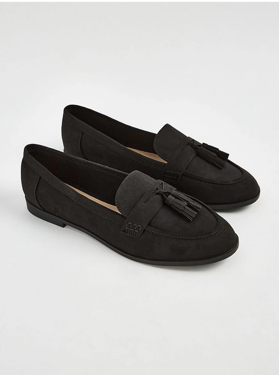 Women's Black Wide Fit Tassel Loafers - Comfortable Slip-On Shoes by George at Asda