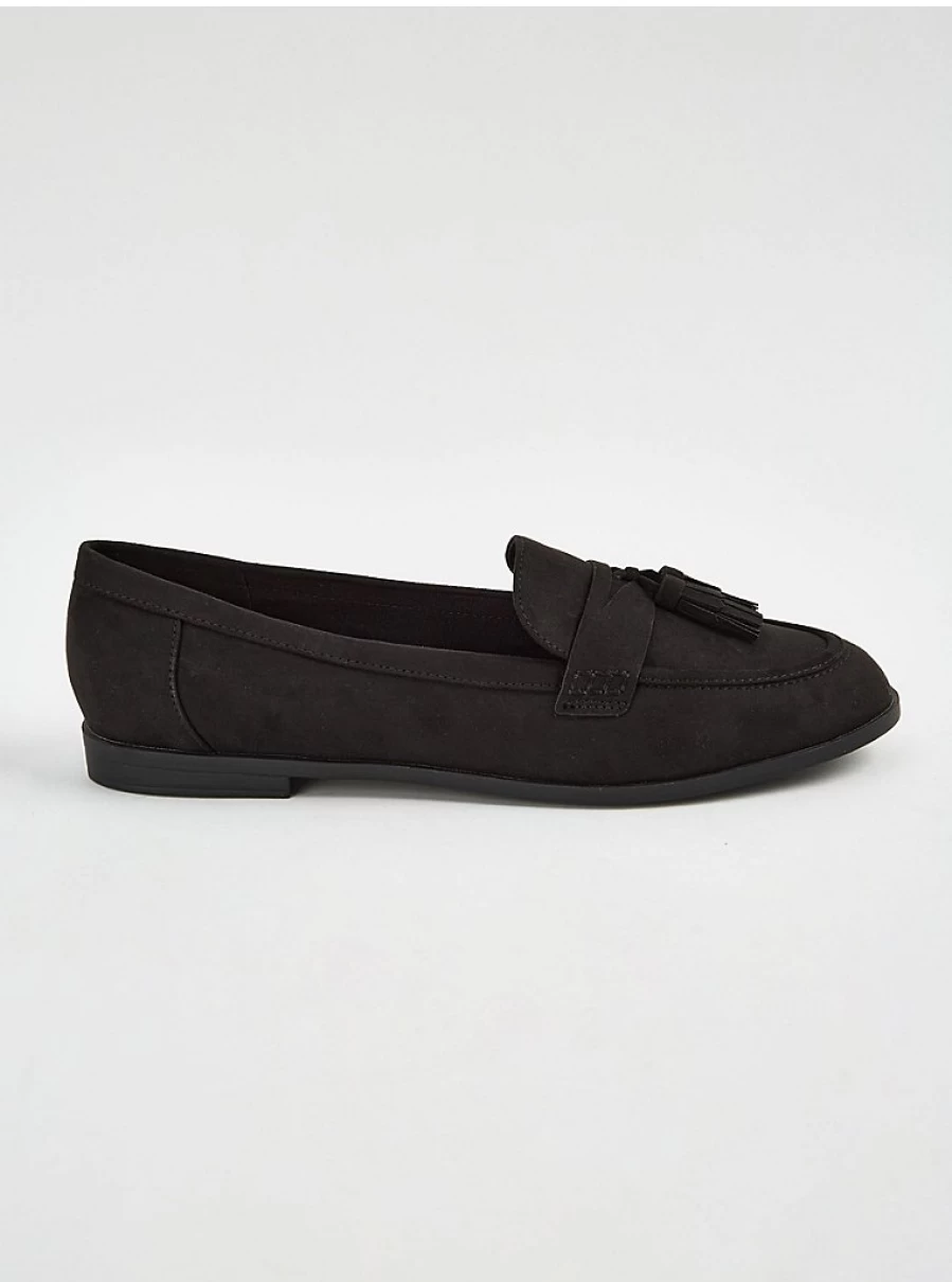 Women's Black Wide Fit Tassel Loafers - Comfortable Slip-On Shoes by George at Asda