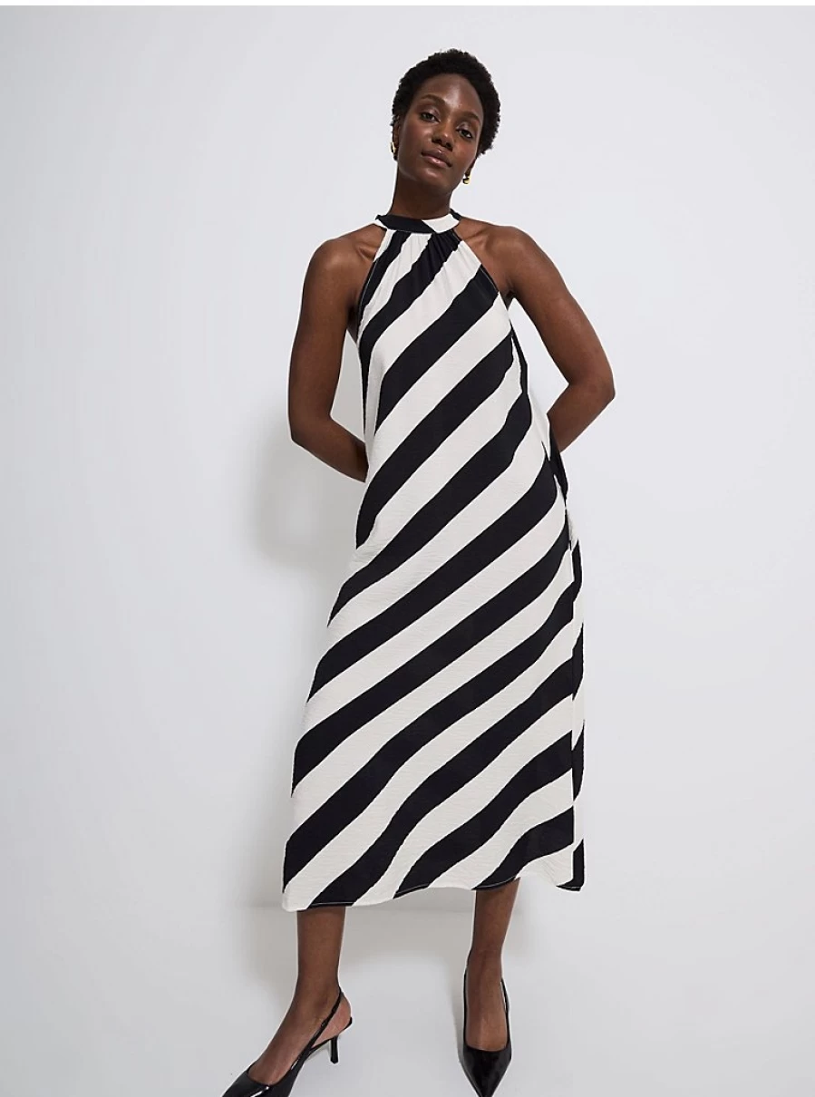 "George at Asda Women's Stripe Satin Halter Neck Tie Back Midi Dress Review"