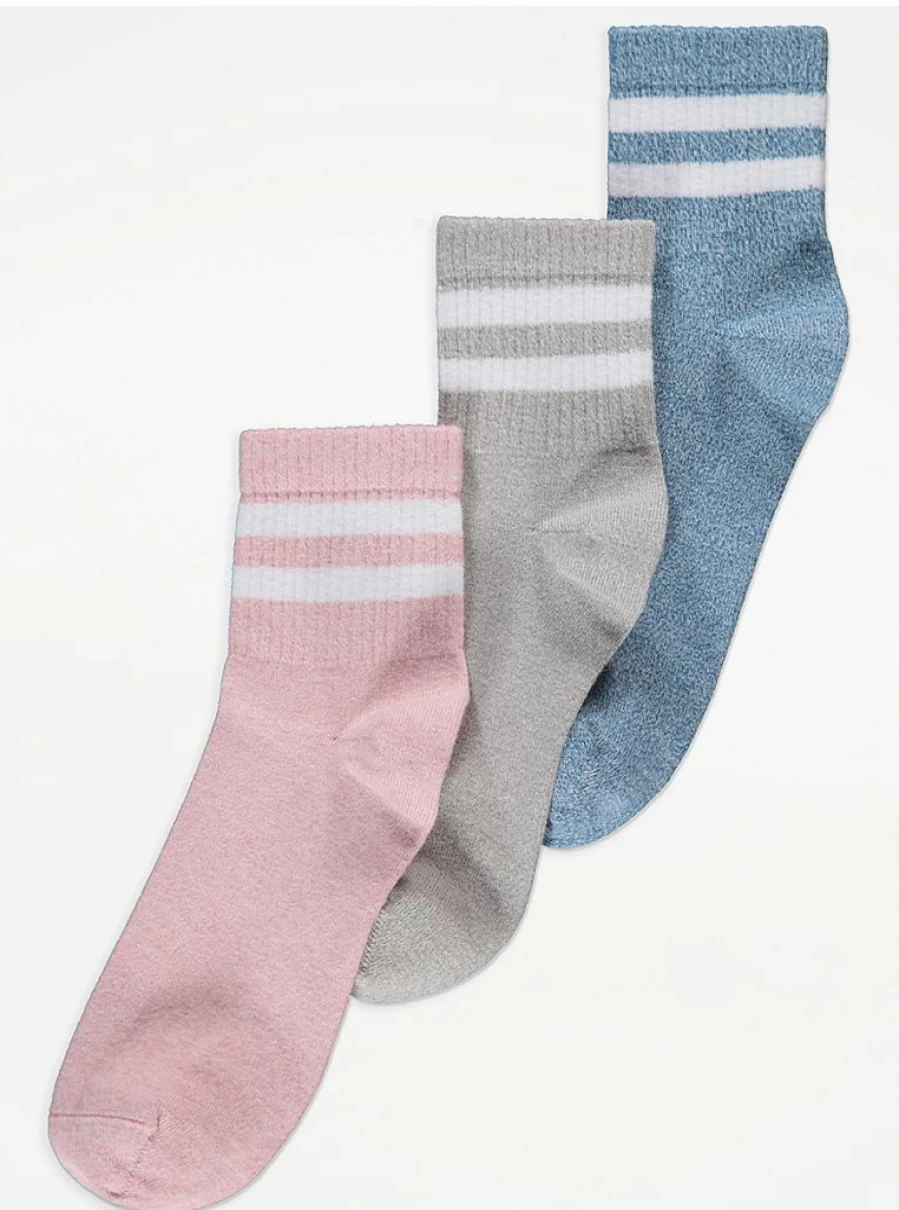George at Asda Men's Dual Stripe Ribbed Sports Socks 3 Pack - Breathable Athletic Socks for Running & Gym