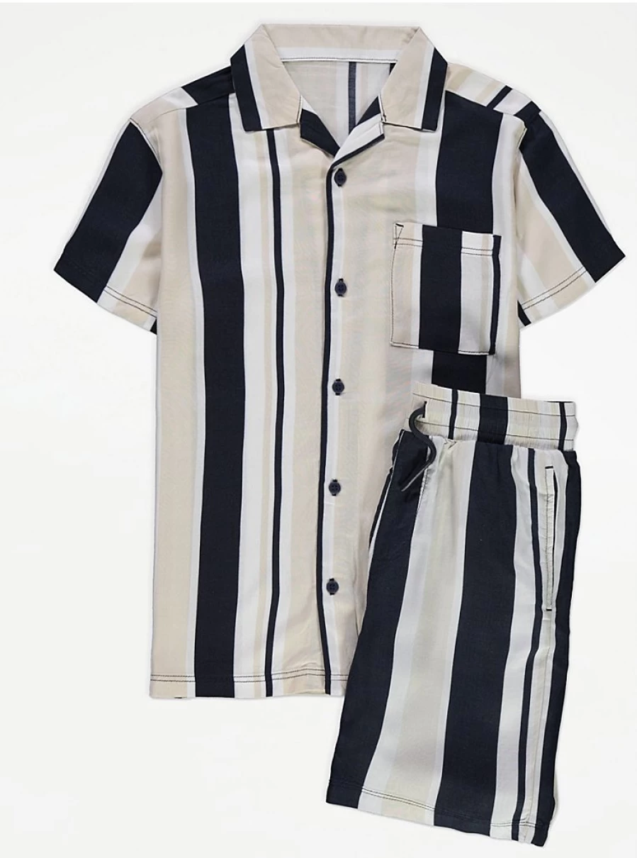 "George at Asda Boys' Stone Striped Lightweight Shirt and Shorts Set - Kids' Summer Outfit Reviews"