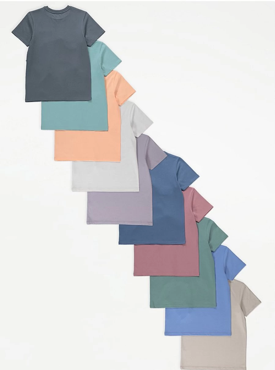 "George at Asda Girls Pastel Pocket T-Shirts 10 Pack | Soft Cotton Kids Tees"