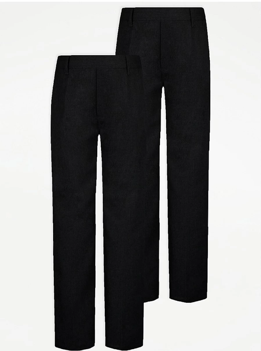 "George at Asda Boys' Charcoal Plus Fit Half Elastic School Trousers 2-Pack – Comfortable & Durable Uniform Pants"
