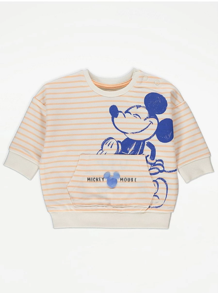 George at Asda Boys' Mickey Mouse Striped Sweatshirt | Disney Baby Crewneck Pullover