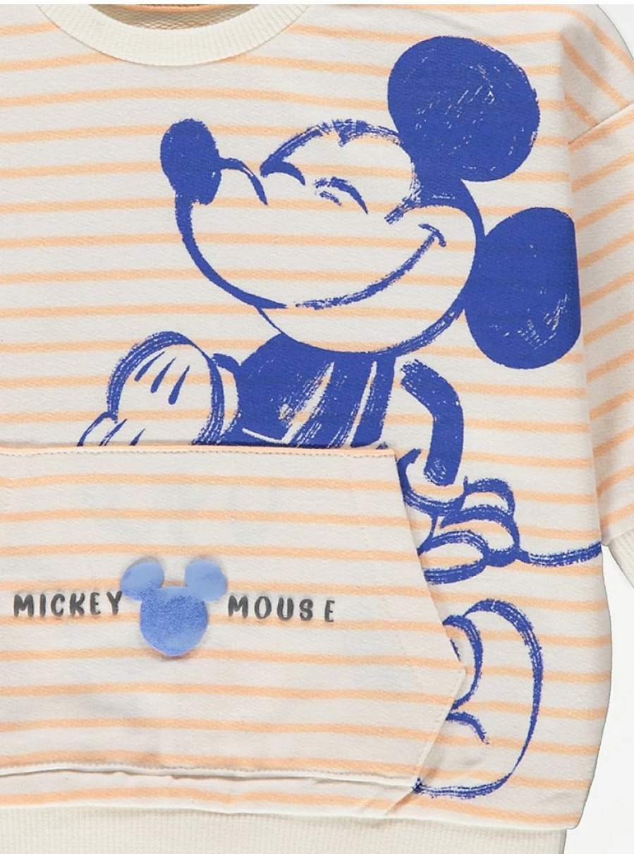 George at Asda Boys' Mickey Mouse Striped Sweatshirt | Disney Baby Crewneck Pullover