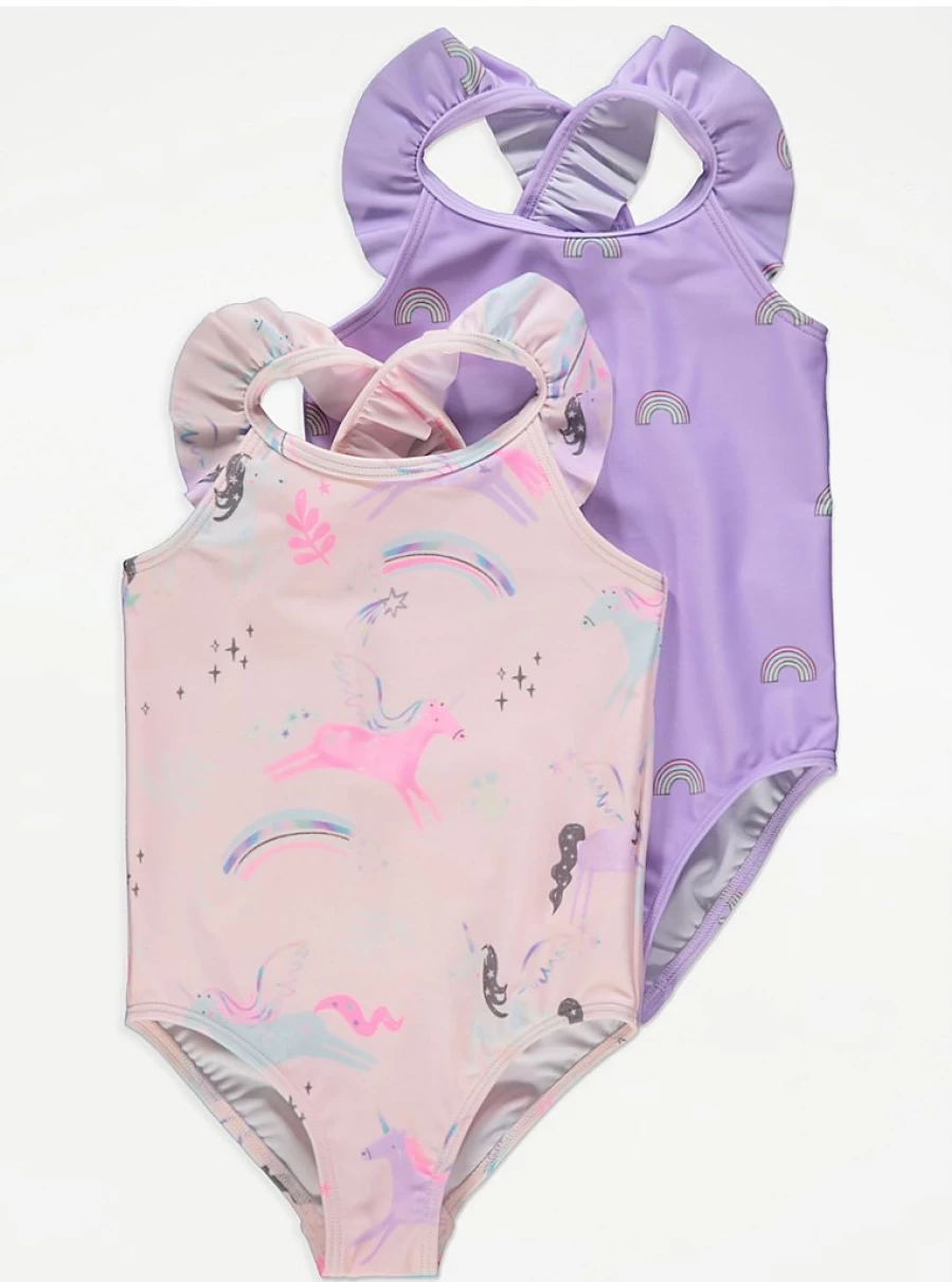 Girls' Rainbow Print Swimsuit 2-Pack | George at Asda | Kids' Swimwear Set