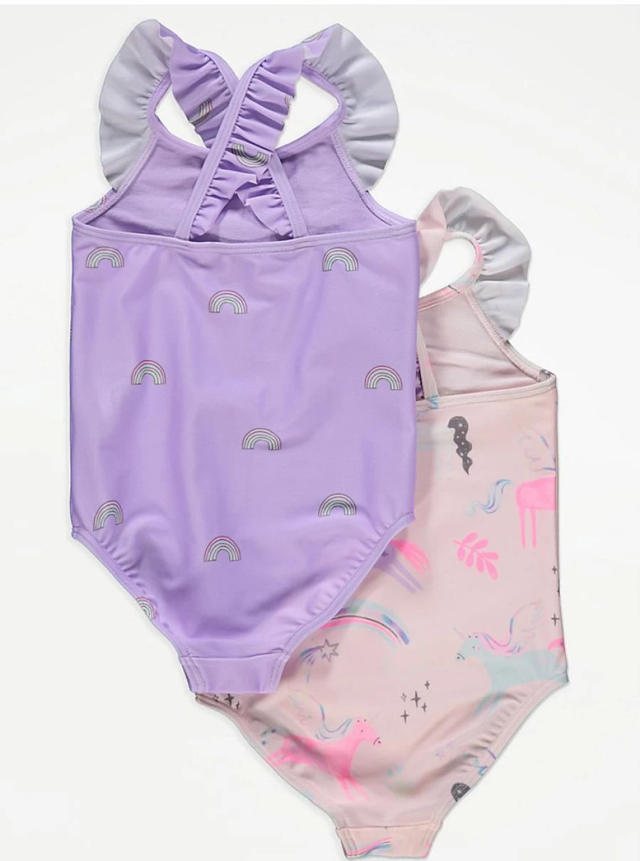 Girls' Rainbow Print Swimsuit 2-Pack | George at Asda | Kids' Swimwear Set