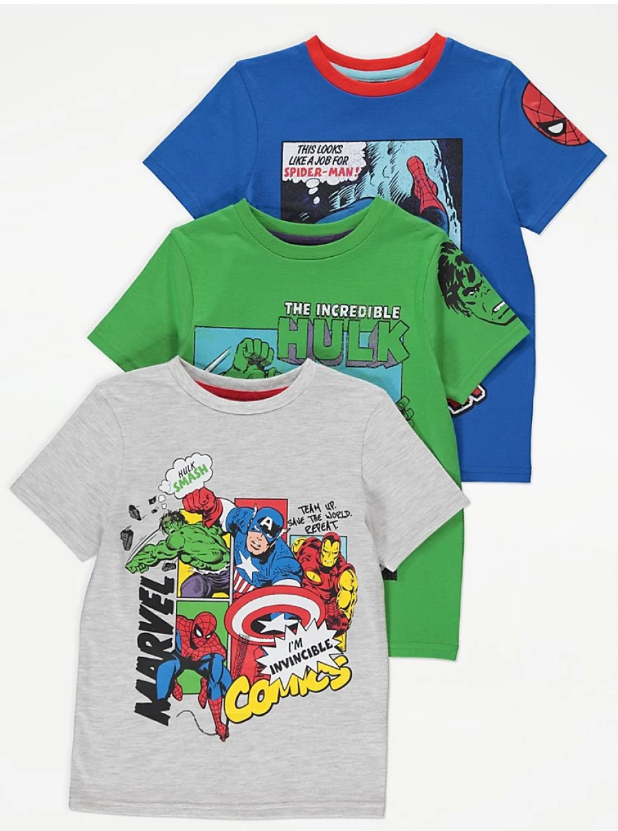 Marvel Superhero Boys' T-Shirts 3 Pack | George at Asda | Kids Comic Graphic Tees