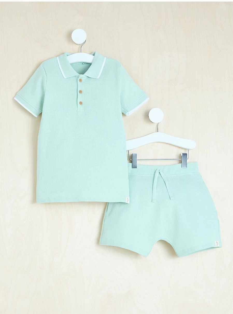 "George at Asda Boys' Mint Waffle Polo Top and Shorts Outfit – Baby Clothing Set Reviews"