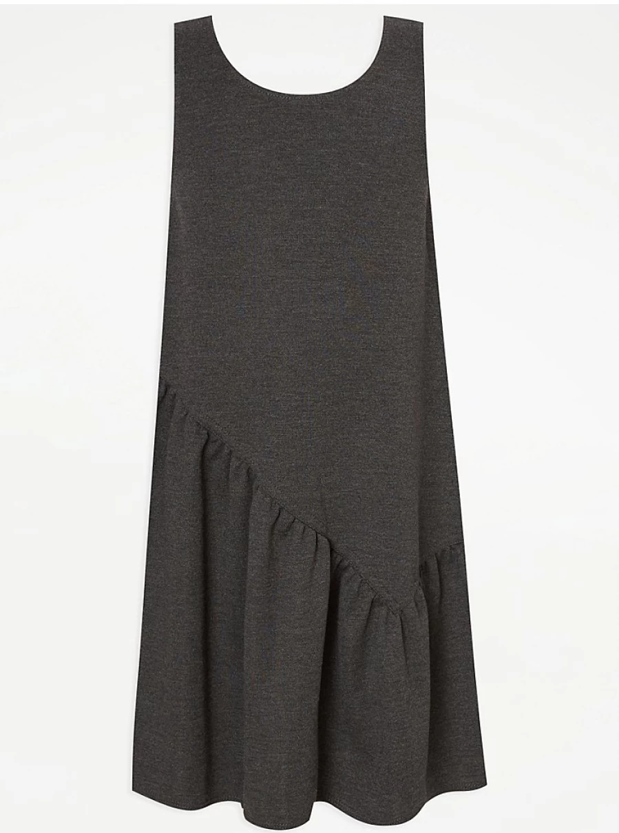 Girls Grey Asymmetrical School Pinafore Dress by George at Asda - Stylish & Comfortable School Uniform